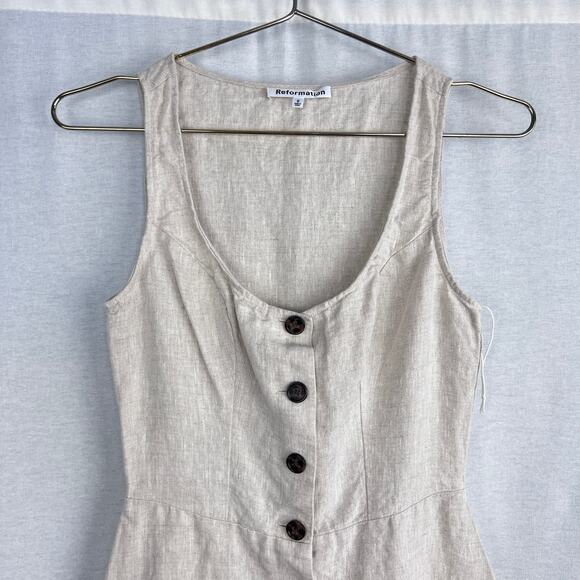 NWOT Reformation Dress Jill Linen A-Line Mini Oatmeal Clean Girl Boho Sundress - Picture 3 of 7